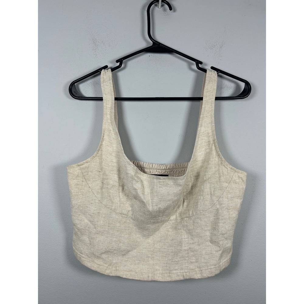 Banana Republic Bustier Top Womens 8 Beige Linen Blend Corset Smocked Boho